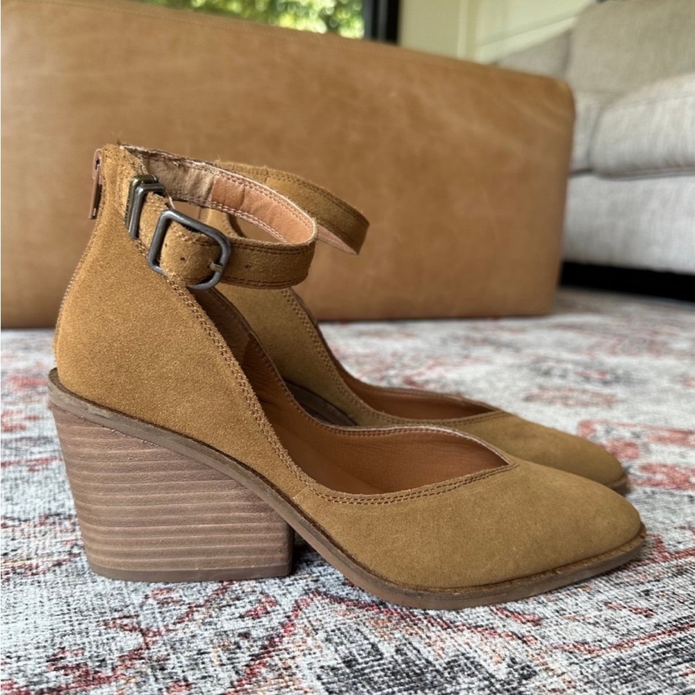 Women's Tan Suede Ankle Strap Heels